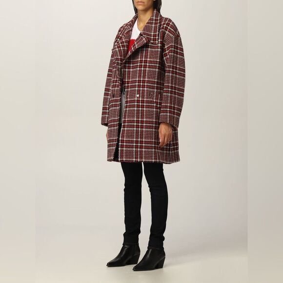 Love Moschino Double Breasted Wool Blend Coat in Check Tweed NWT Size 40 - Picture 7 of 12